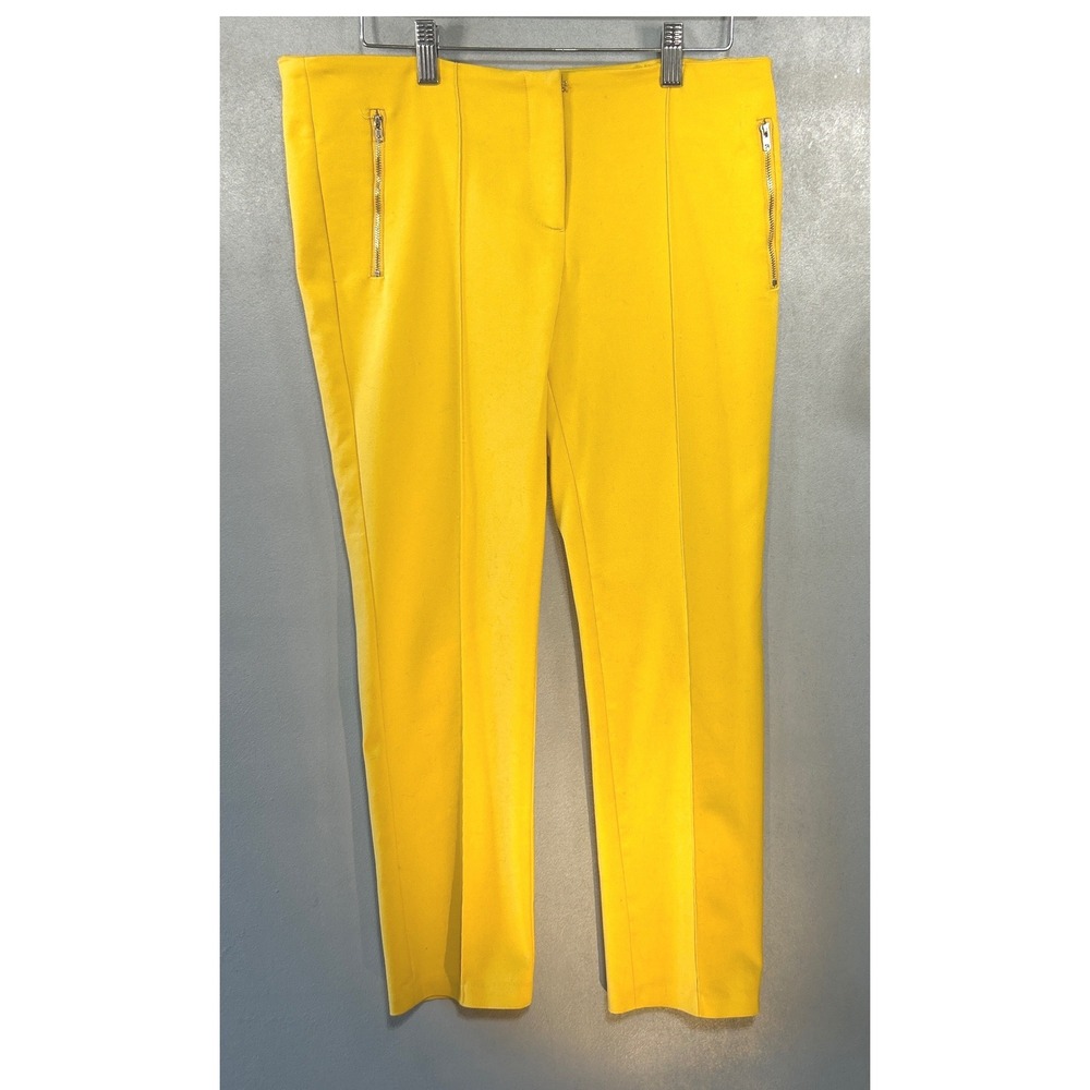 Gracia Yellow Ankle Length Slacks Zipper False Pockets Slim Pants Large